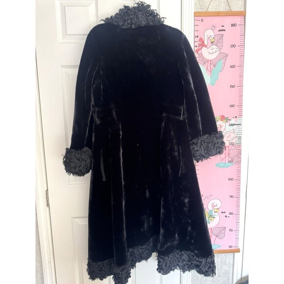 Vintage Borgazia Rich Plush Faux Black Fur Coat  With Trim Long Large/medium - Picture 9 of 10